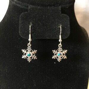 Paparazzi Silver Tone and Blue Crystal Snowflake Earrings